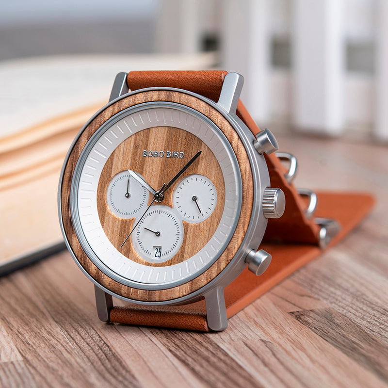 Chronograph Men Watches | Stylish Watch with Double push clasp | Zebra wood men watch for Boys