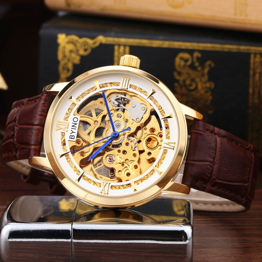 Golden Youth Men's Casual Leather Automatic Mechanical Watch
