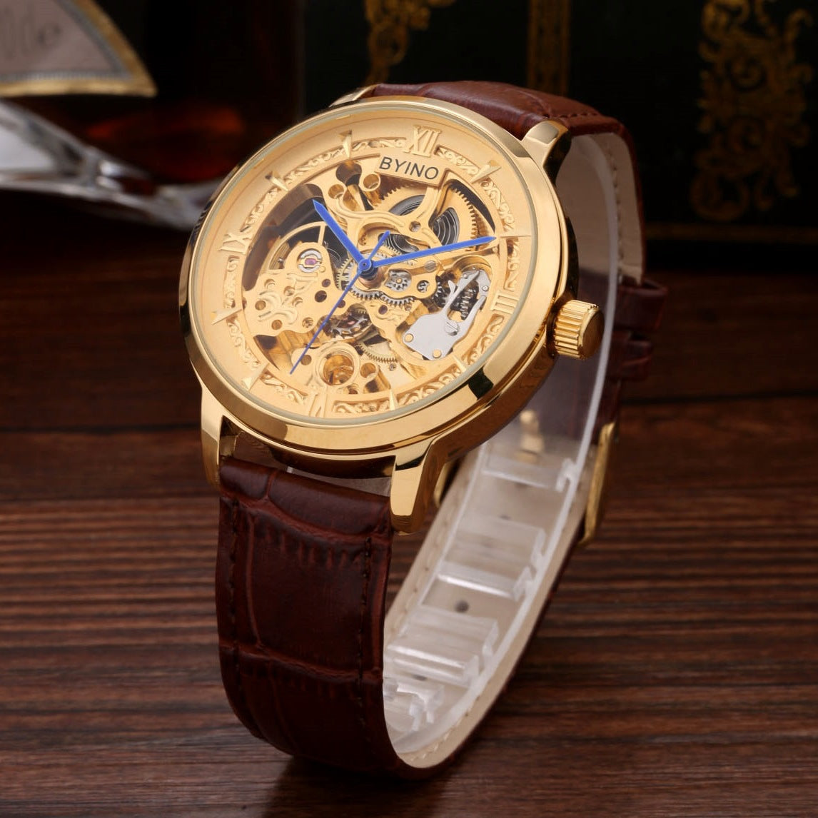 Golden Youth Men's Casual Leather Automatic Mechanical Watch