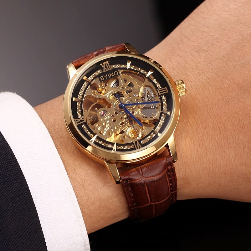 Golden Youth Men's Casual Leather Automatic Mechanical Watch
