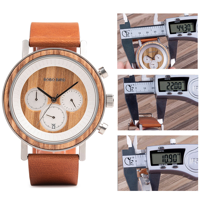 Chronograph Men Watches | Stylish Watch with Double push clasp | Zebra wood men watch for Boys