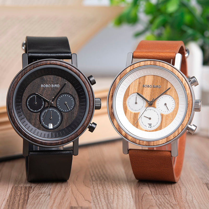 Chronograph Men Watches | Stylish Watch with Double push clasp | Zebra wood men watch for Boys