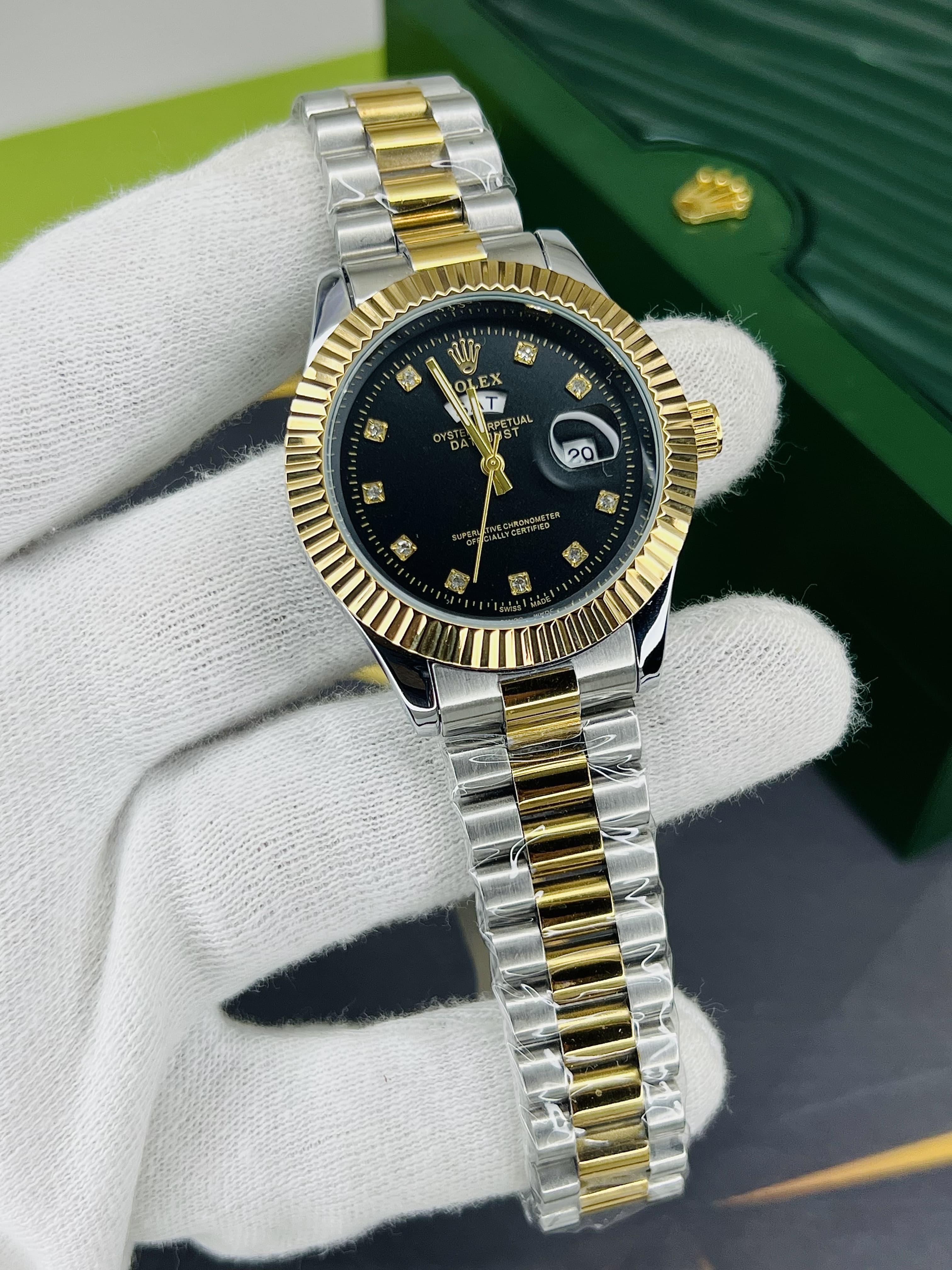 Rolex Inspired Chain Watches | White/Gold Elegent Dial . Premium Look