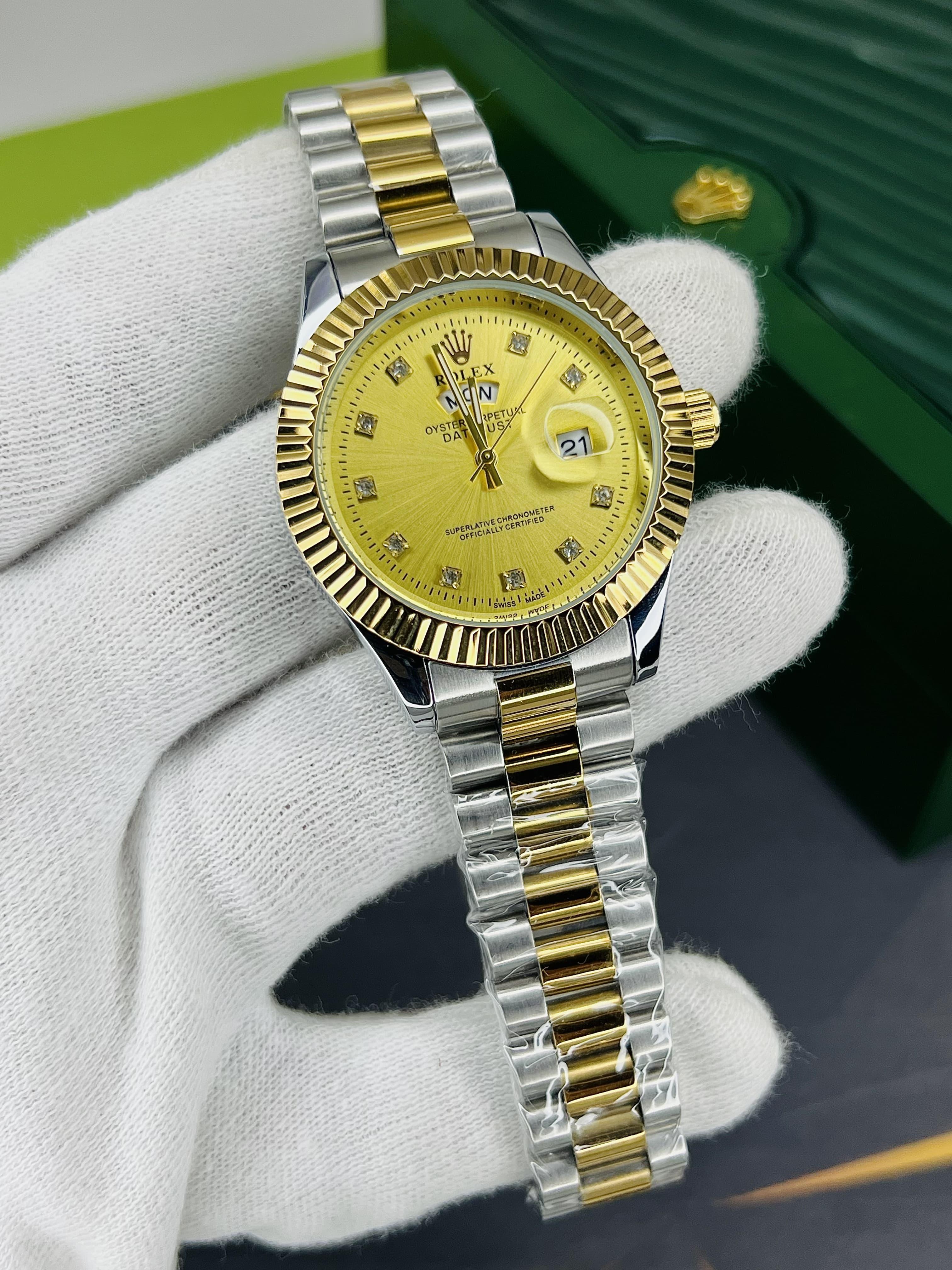 Rolex Inspired Chain Watches | White/Gold Elegent Dial . Premium Look