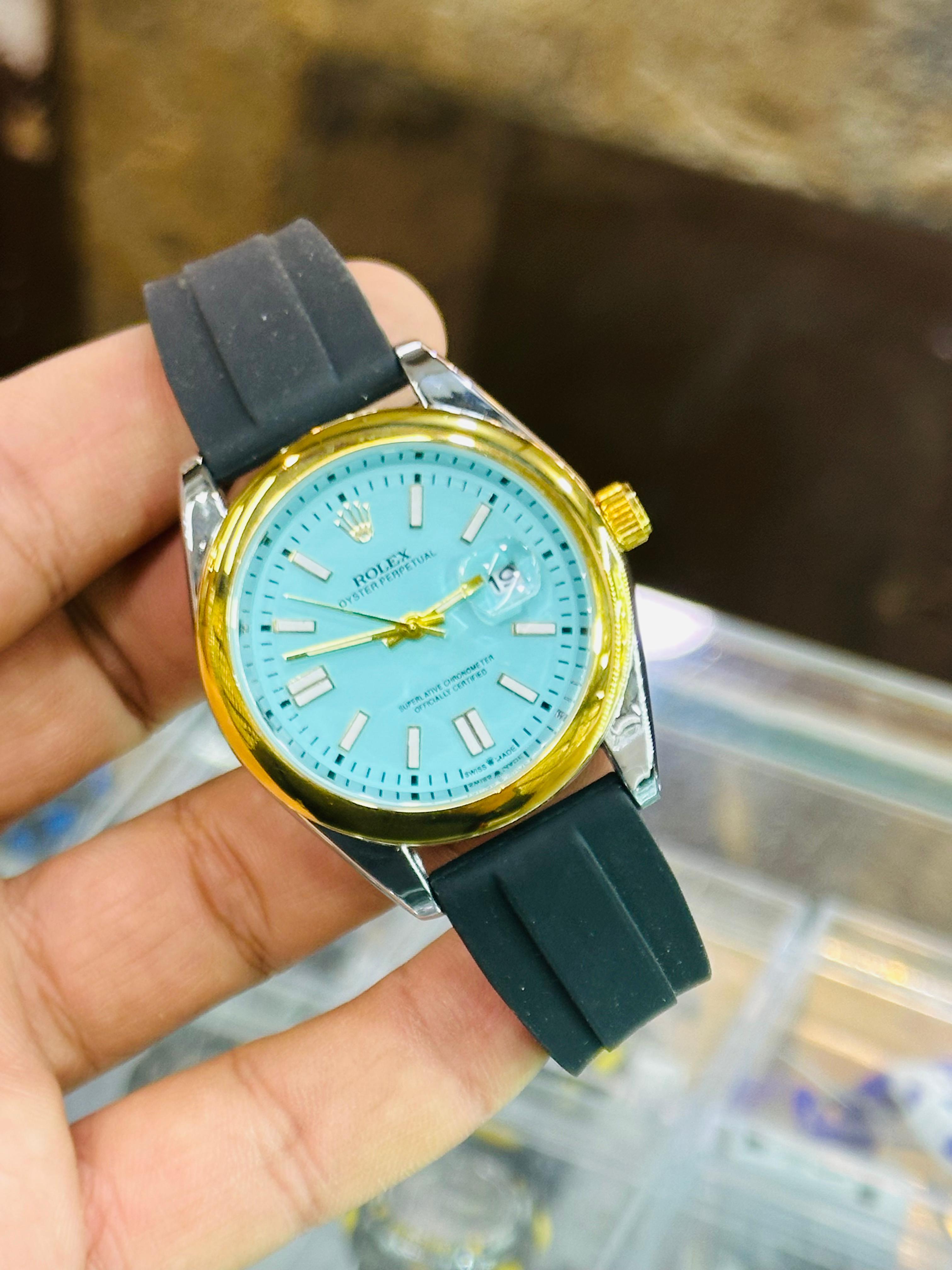 Rolex Style  Dial Watch - Elegant  Leather Strap Watch For Men