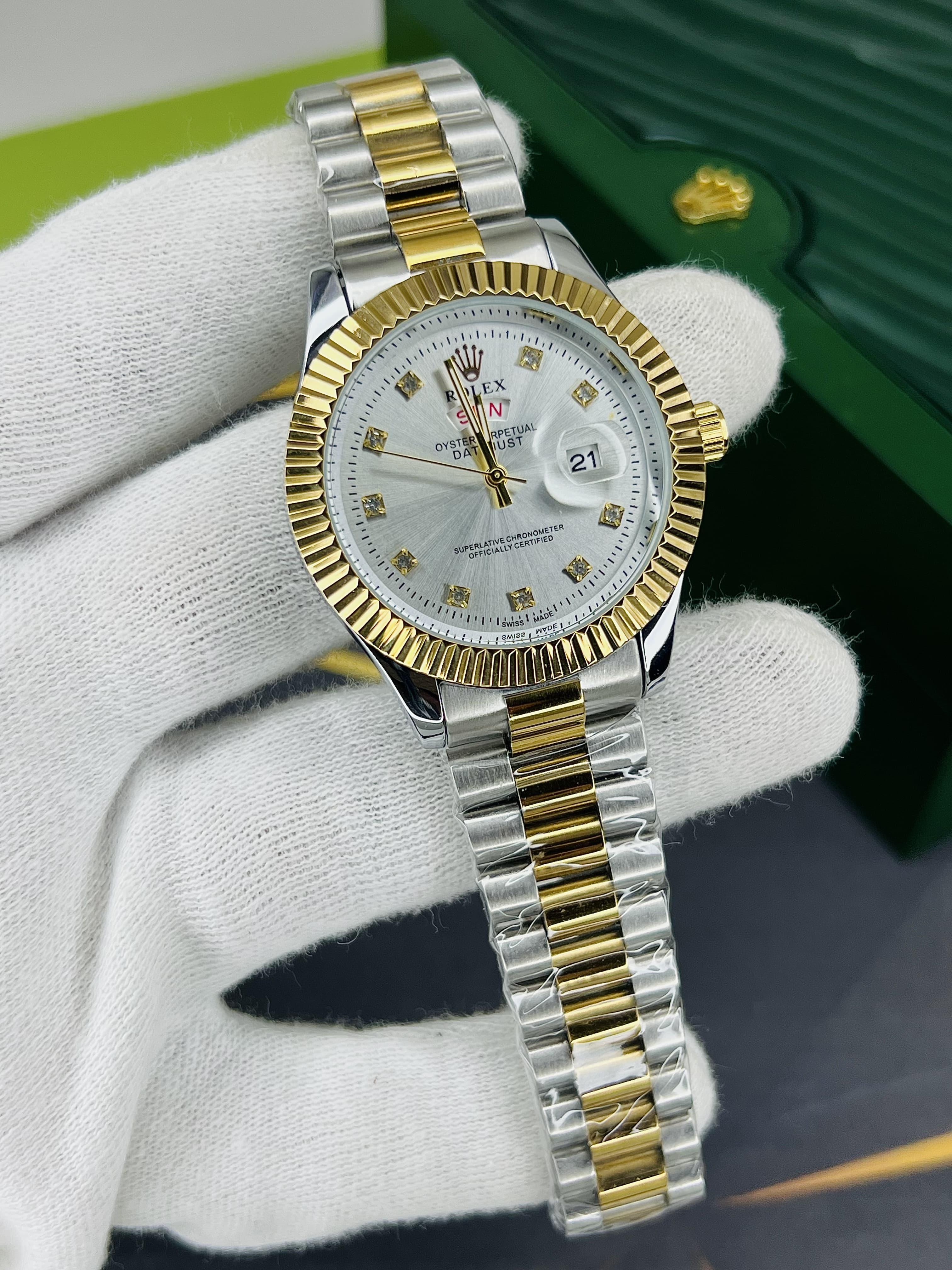 Rolex Inspired Chain Watches | White/Gold Elegent Dial . Premium Look