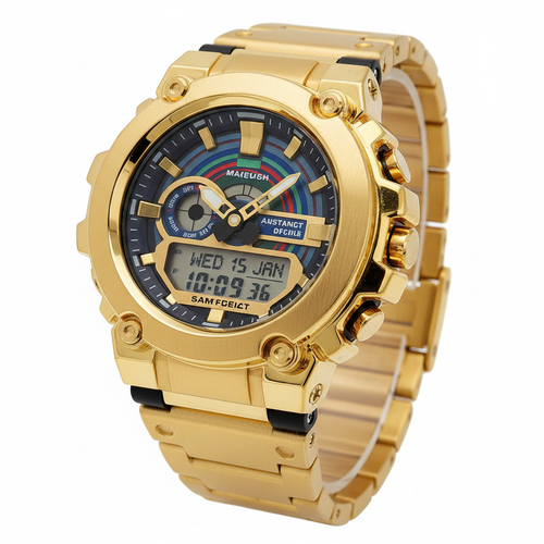 G-Shock Style Gold Watch Analog Digital