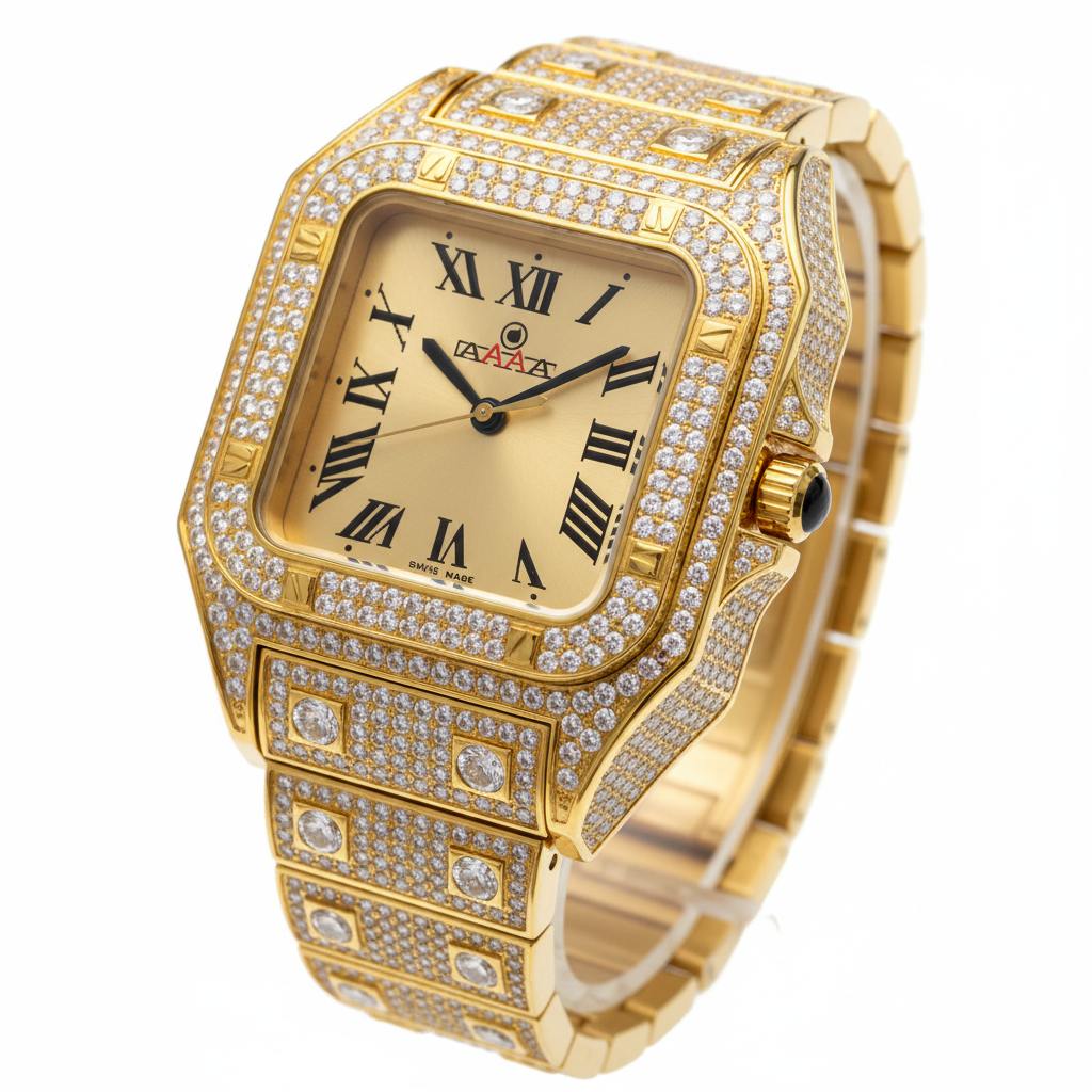 VVS Diamond Iced Watch | Gold Plated Square Face Timepiece Luxury Watch