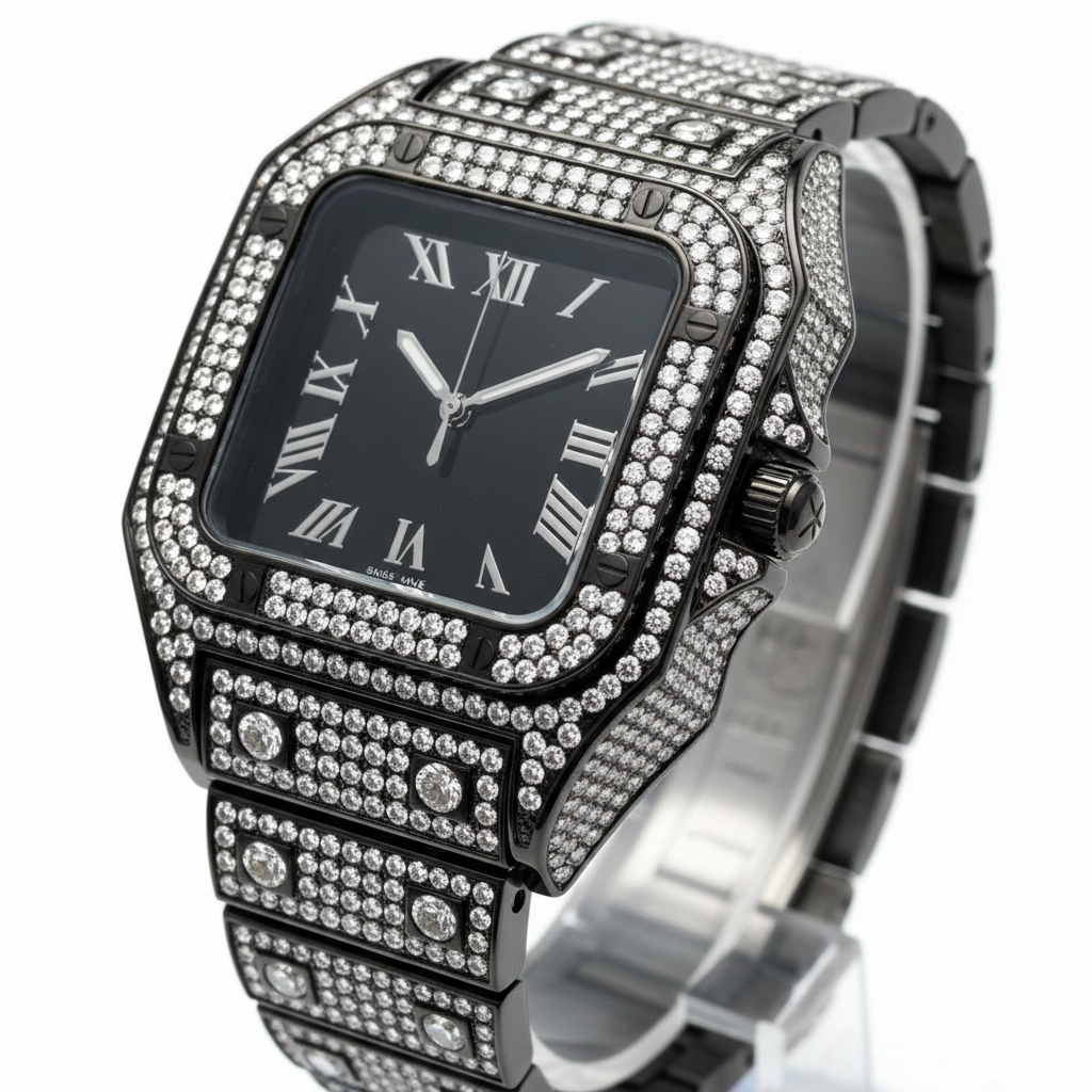 VVS Diamond Iced Watch | Gold Plated Square Face Timepiece Luxury Watch