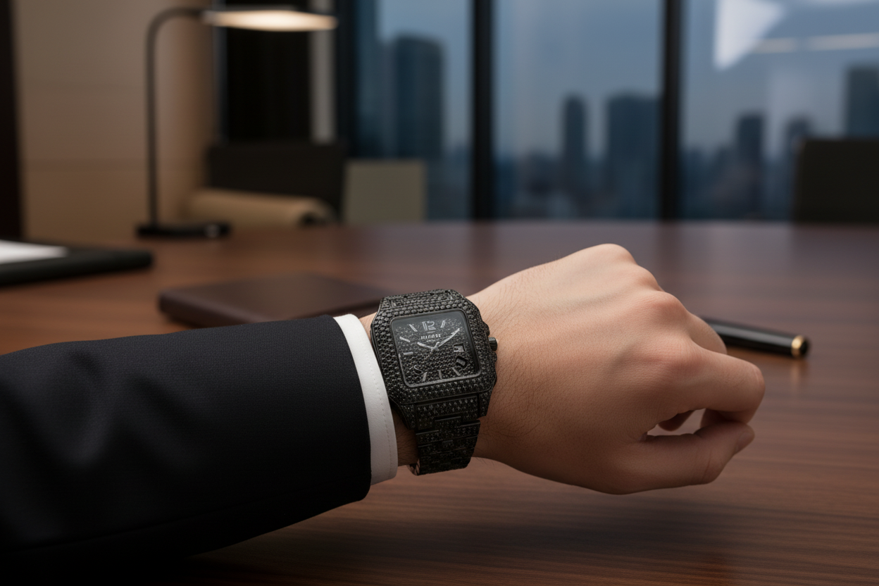 VVS Diamond Iced Watch | Gold Plated Square Face Timepiece Luxury Watch