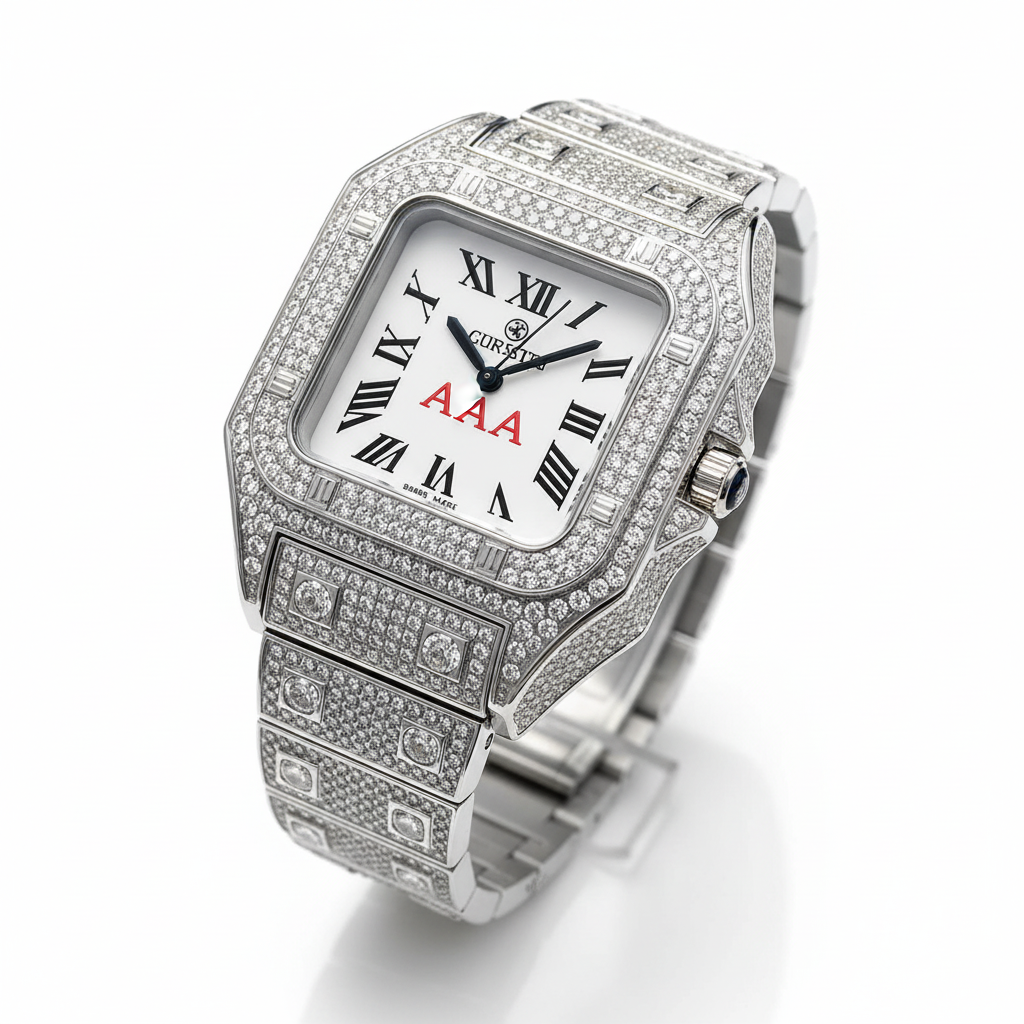 VVS Diamond Iced Watch | Gold Plated Square Face Timepiece Luxury Watch