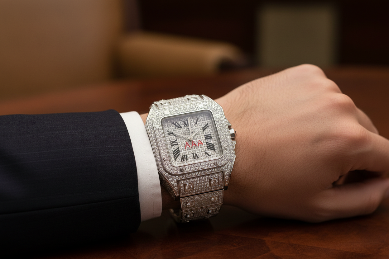 VVS Diamond Iced Watch | Gold Plated Square Face Timepiece Luxury Watch